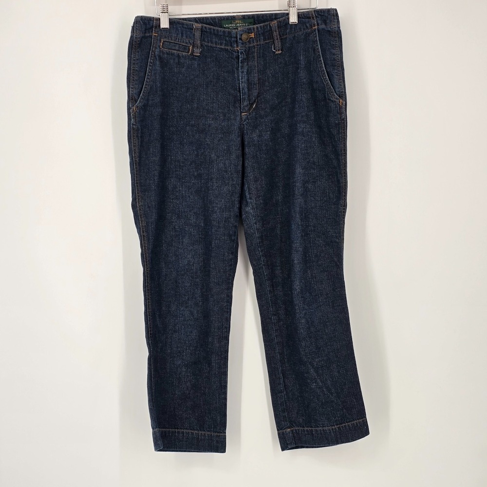 Lauren Ralph Lauren Jeans Womens 8 Blue Dark Wash Crop Mid Rise Denim Preppy